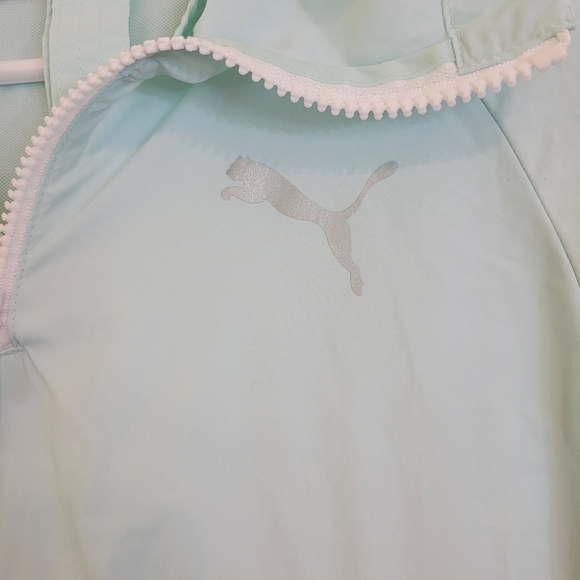 Puma White Mint Teal Windbreaker Pullover Jacket Sporty XS - Picture 3 of 9